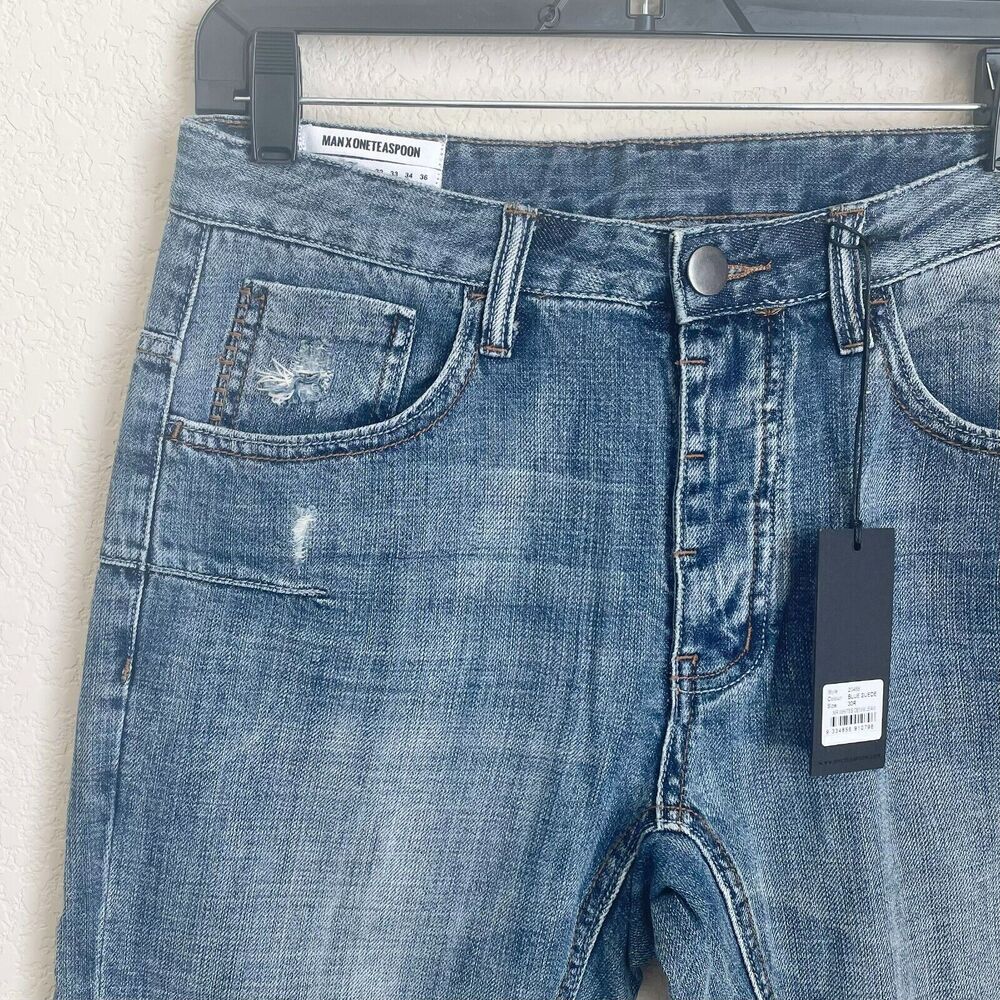 MAN X ONE TEASPOON Mr. Whites Mens Relaxed Tapered Blue Suede Jeans 30R - Picture 2 of 12